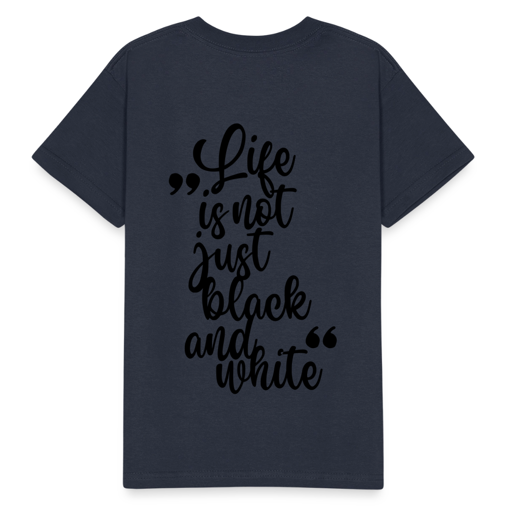 Kinder-T-Shirt – „LiNBW.“ Logo vorne & Zitat hinten | Doppelseitiger Style für tierliebe Kids - Navy