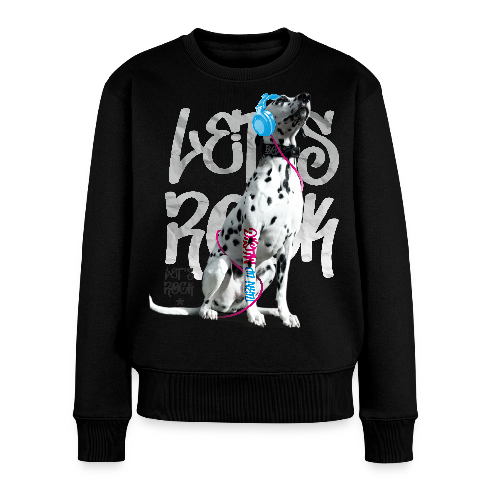 Damen Pullover „Let’s Rock“ – Boa mit Kopfhörern – für Musik- & Hundefans 🎧🐾 - Schwarz
