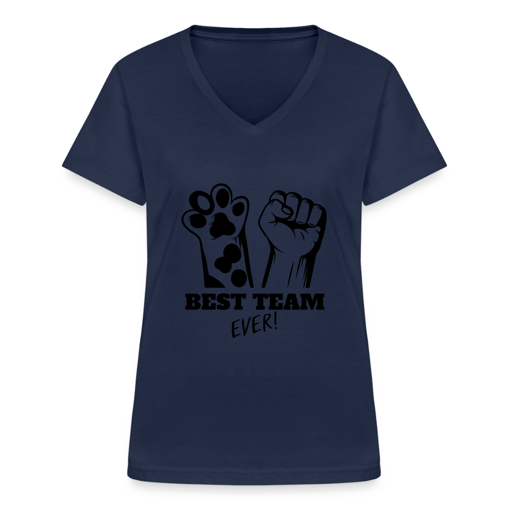 LiNBW. Frauen T-Shirt V-Ausschnitt Best Team Ever - Navy