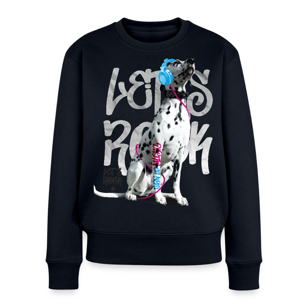Damen Pullover „Let’s Rock“ – Boa mit Kopfhörern – für Musik- & Hundefans 🎧🐾 - Navy