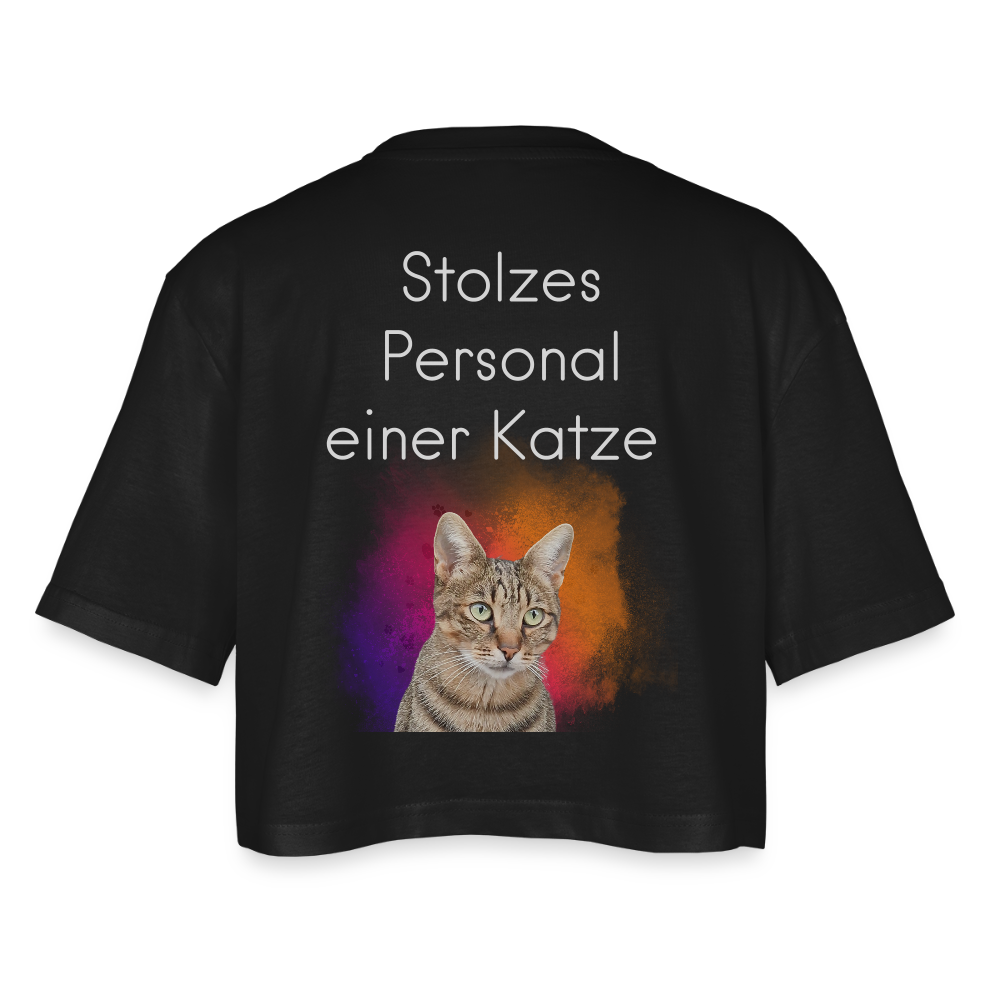 LiNBW. Frauen Cropped T-Shirt Stolzes Personal einer Katze - Schwarz
