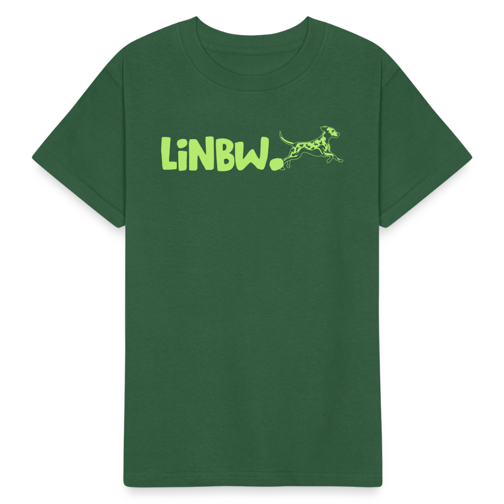 Kinder-T-Shirt – „LiNBW.“ Logo vorne & Zitat hinten | Doppelseitiger Style für tierliebe Kids - Flaschengrün