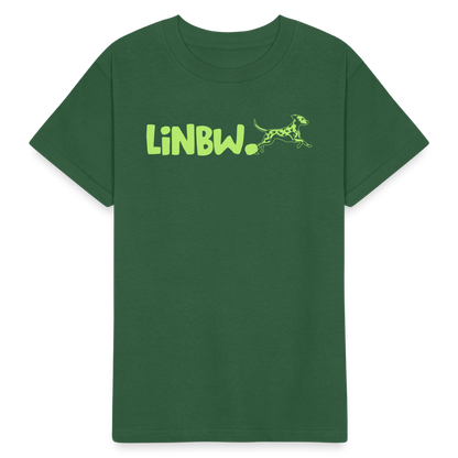 Kinder-T-Shirt – „LiNBW.“ Logo vorne & Zitat hinten | Doppelseitiger Style für tierliebe Kids - Flaschengrün