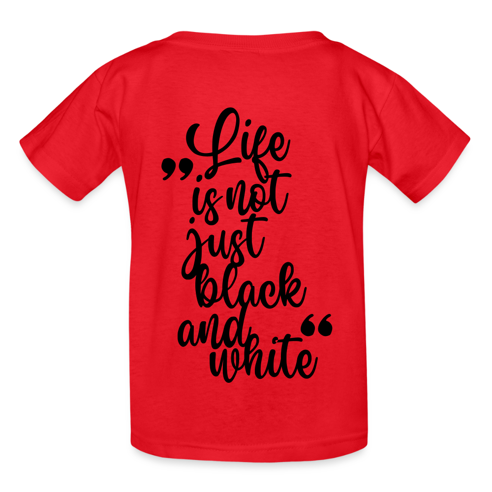 Kinder-T-Shirt – „LiNBW.“ Logo vorne & Zitat hinten | Doppelseitiger Style für tierliebe Kids - Rot