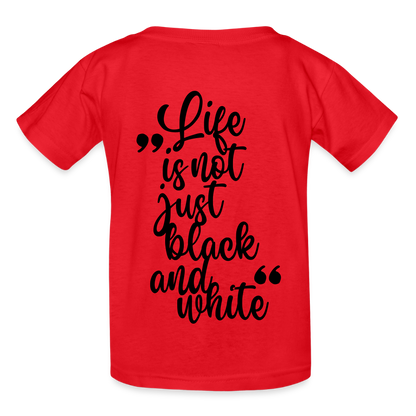 Kinder-T-Shirt – „LiNBW.“ Logo vorne & Zitat hinten | Doppelseitiger Style für tierliebe Kids - Rot