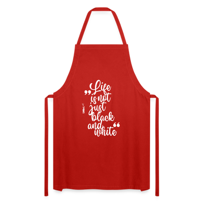 Kochschürze mit Spruch „Life is not just black and white“ – Statement für Küche & Grill - Rot