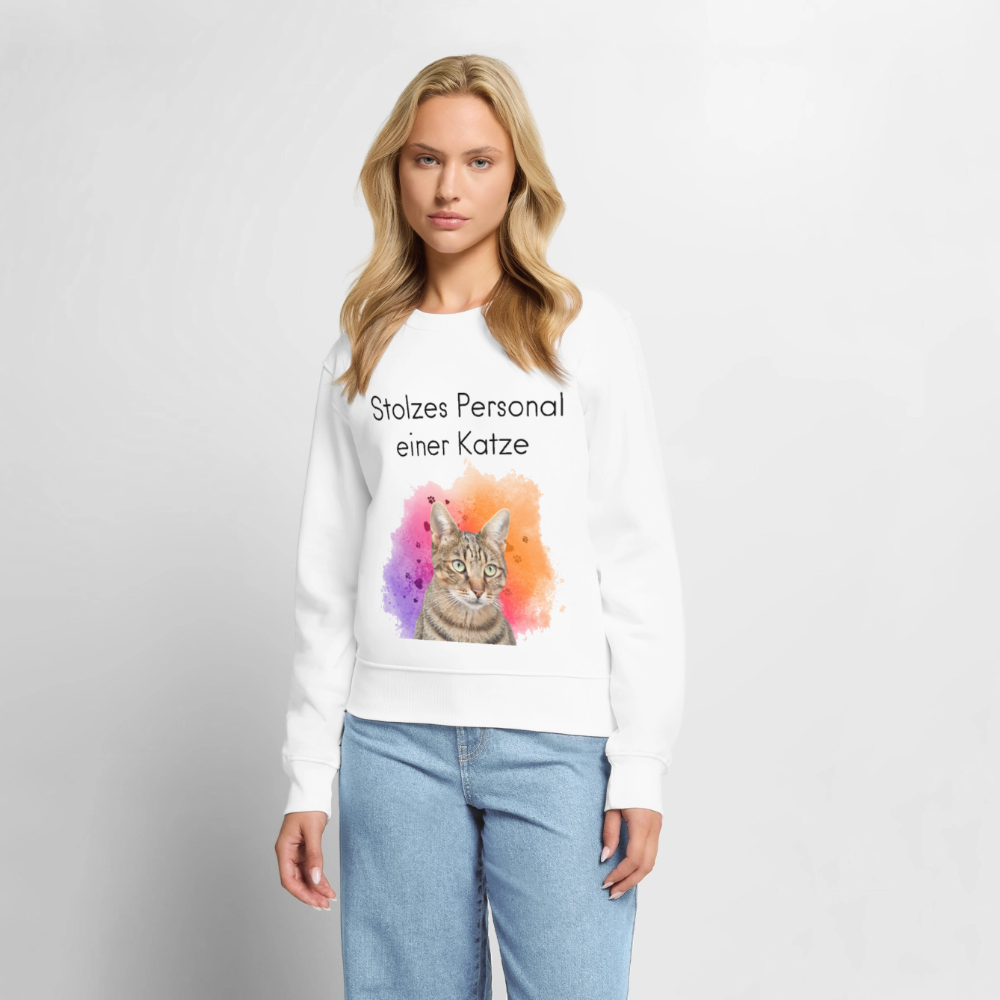 Damen Pullover „Stolzes Personal einer Katze“ – Pedro Design – schwarzer Print 🐾👑 - Weiß