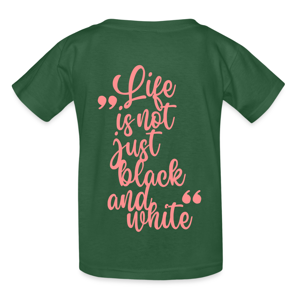 Kinder-T-Shirt – „LiNBW.“ Logo vorne & Zitat hinten | Doppelseitiger Style für tierliebe Kids - Flaschengrün