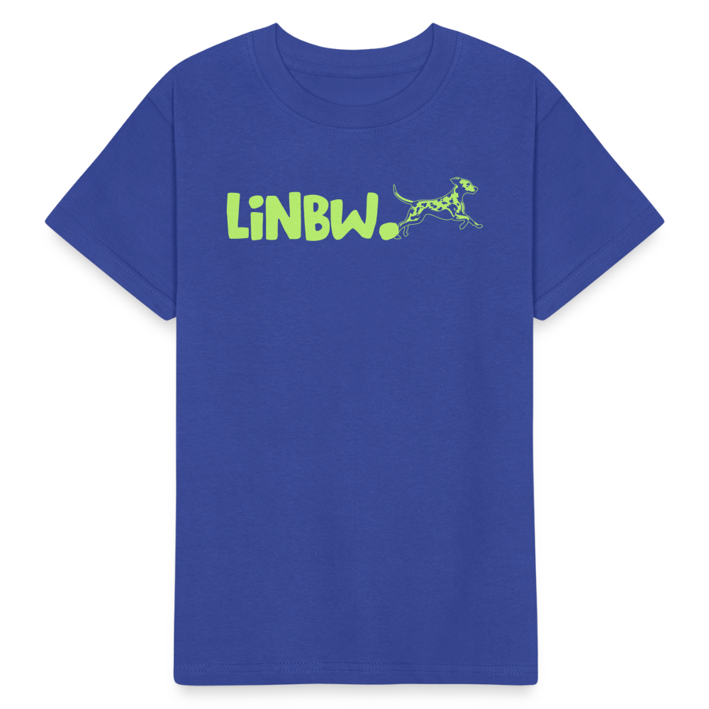 Kinder-T-Shirt – „LiNBW.“ Logo vorne & Zitat hinten | Doppelseitiger Style für tierliebe Kids - Royalblau