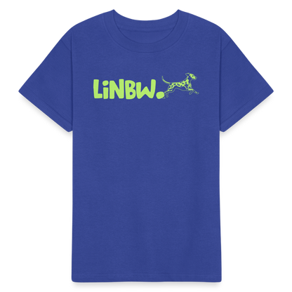 Kinder-T-Shirt – „LiNBW.“ Logo vorne & Zitat hinten | Doppelseitiger Style für tierliebe Kids - Royalblau