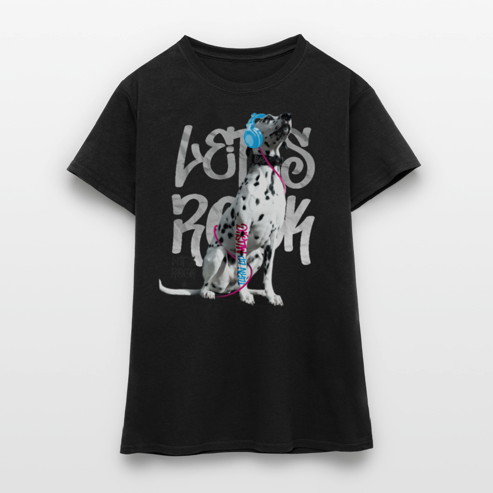 LiNBW. Frauen T-Shirt Dalmatiner Let's Rock - Schwarz