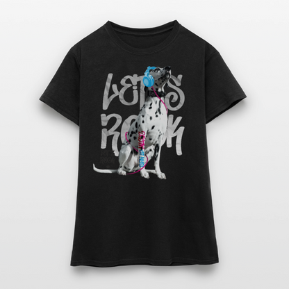 LiNBW. Frauen T-Shirt Dalmatiner Let's Rock - Schwarz