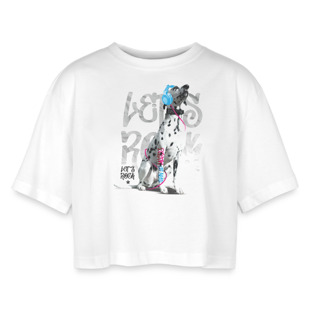 LiNBW. Frauen Cropped T-Shirt Dalmatiner Let's Rock - Weiß