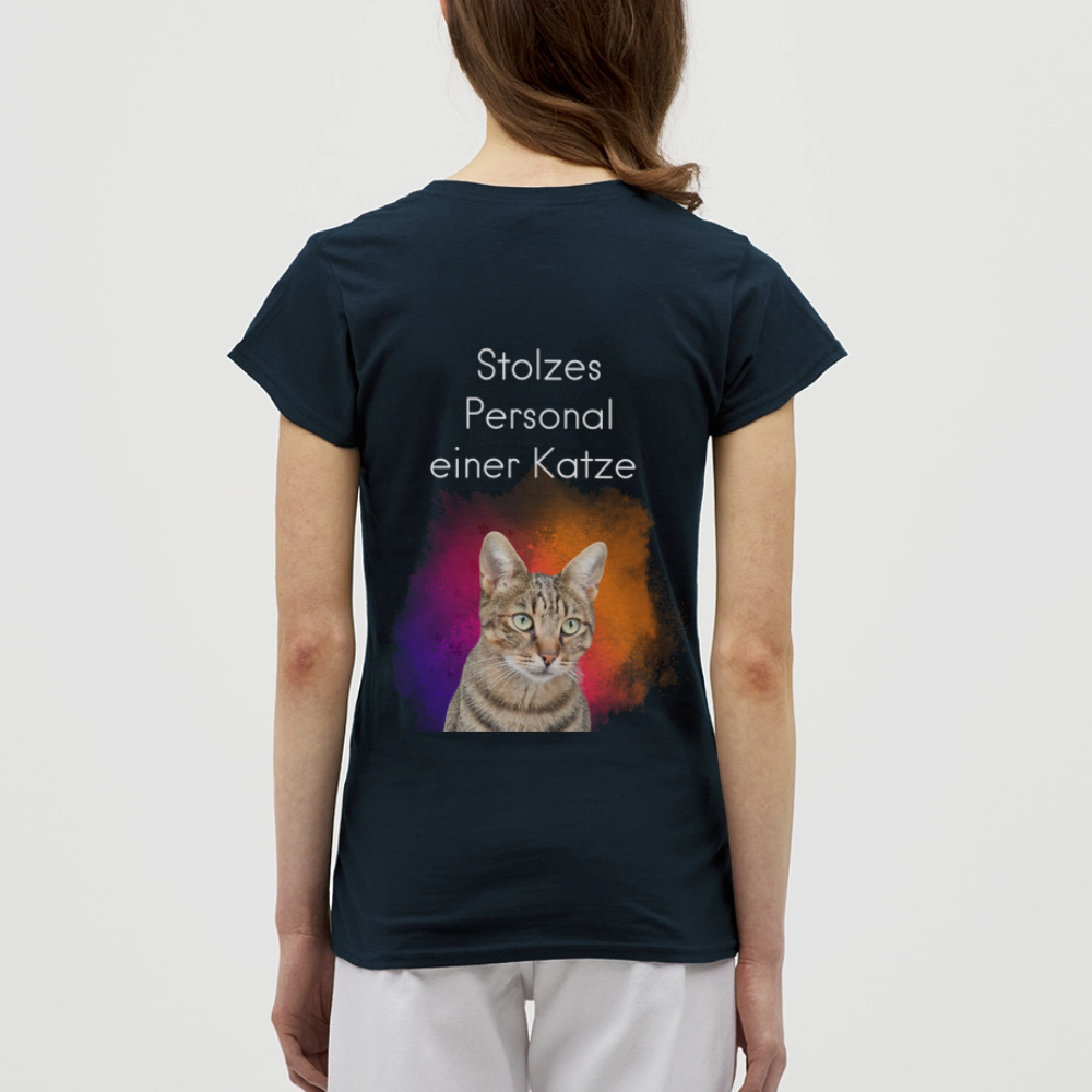 LiNBW. Frauen T-Shirt Stolzes Personal einer Katze - Navy