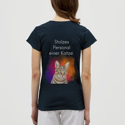 LiNBW. Frauen T-Shirt Stolzes Personal einer Katze - Navy