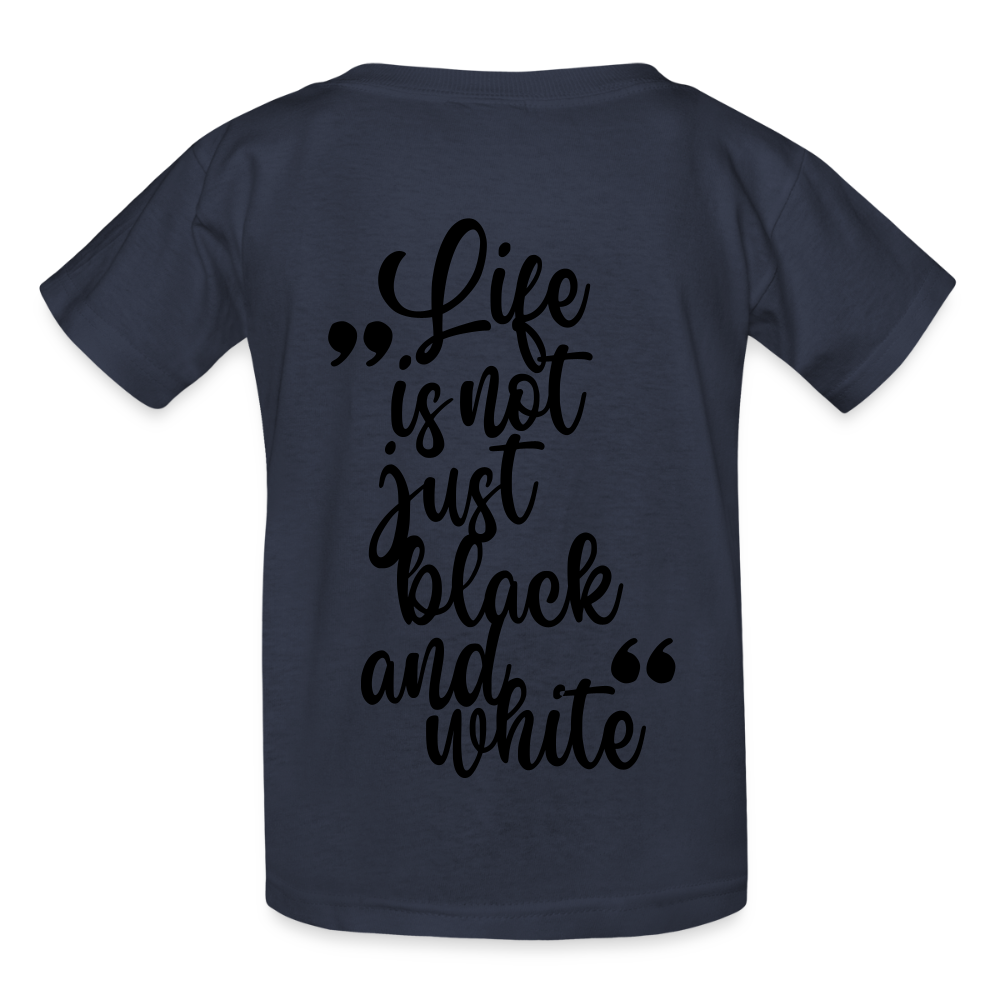 Kinder-T-Shirt – „LiNBW.“ Logo vorne & Zitat hinten | Doppelseitiger Style für tierliebe Kids - Navy