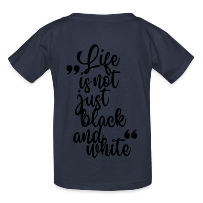 Kinder-T-Shirt – „LiNBW.“ Logo vorne & Zitat hinten | Doppelseitiger Style für tierliebe Kids - Navy