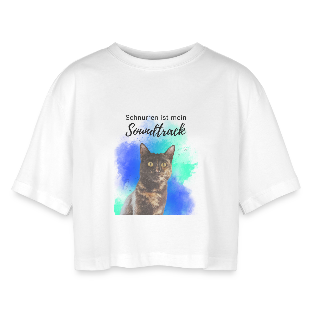 LiNBW. Frauen Cropped T-Shirt Schnurren ist mein Soundtrack - Weiß