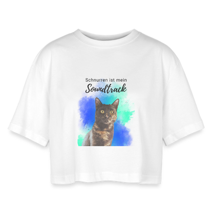 LiNBW. Frauen Cropped T-Shirt Schnurren ist mein Soundtrack - Weiß