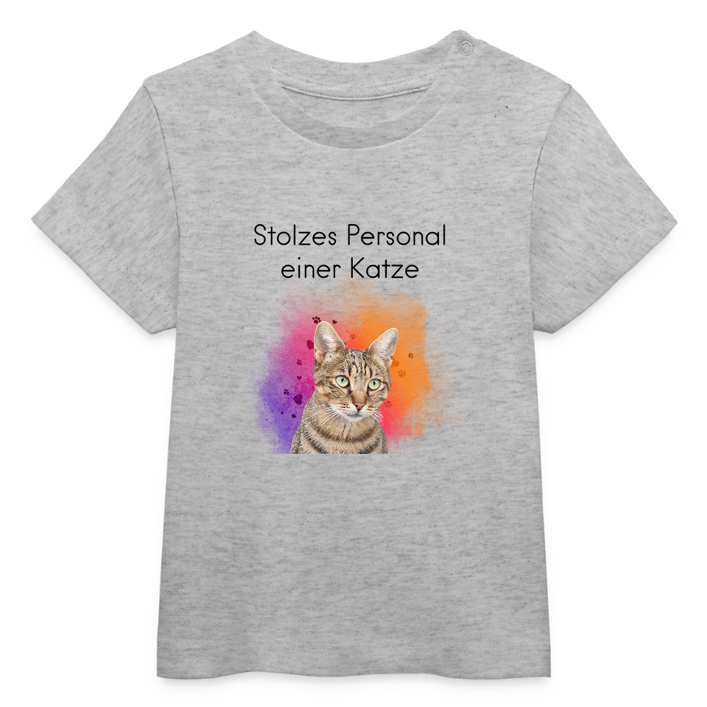LiNBW. Baby T-Shirt Stolzes Personal einer Katze - Grau meliert