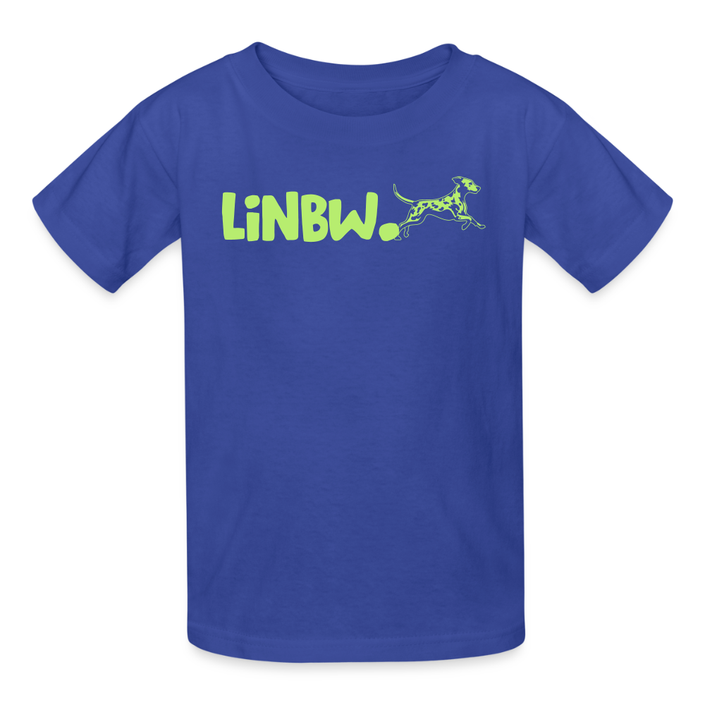 Kinder-T-Shirt – „LiNBW.“ Logo vorne & Zitat hinten | Doppelseitiger Style für tierliebe Kids - Royalblau