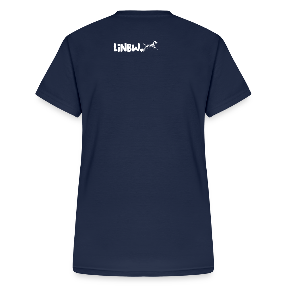 LiNBW. Frauen T-Shirt V-Ausschnitt Dalmatiner Life is not just black and white - Navy