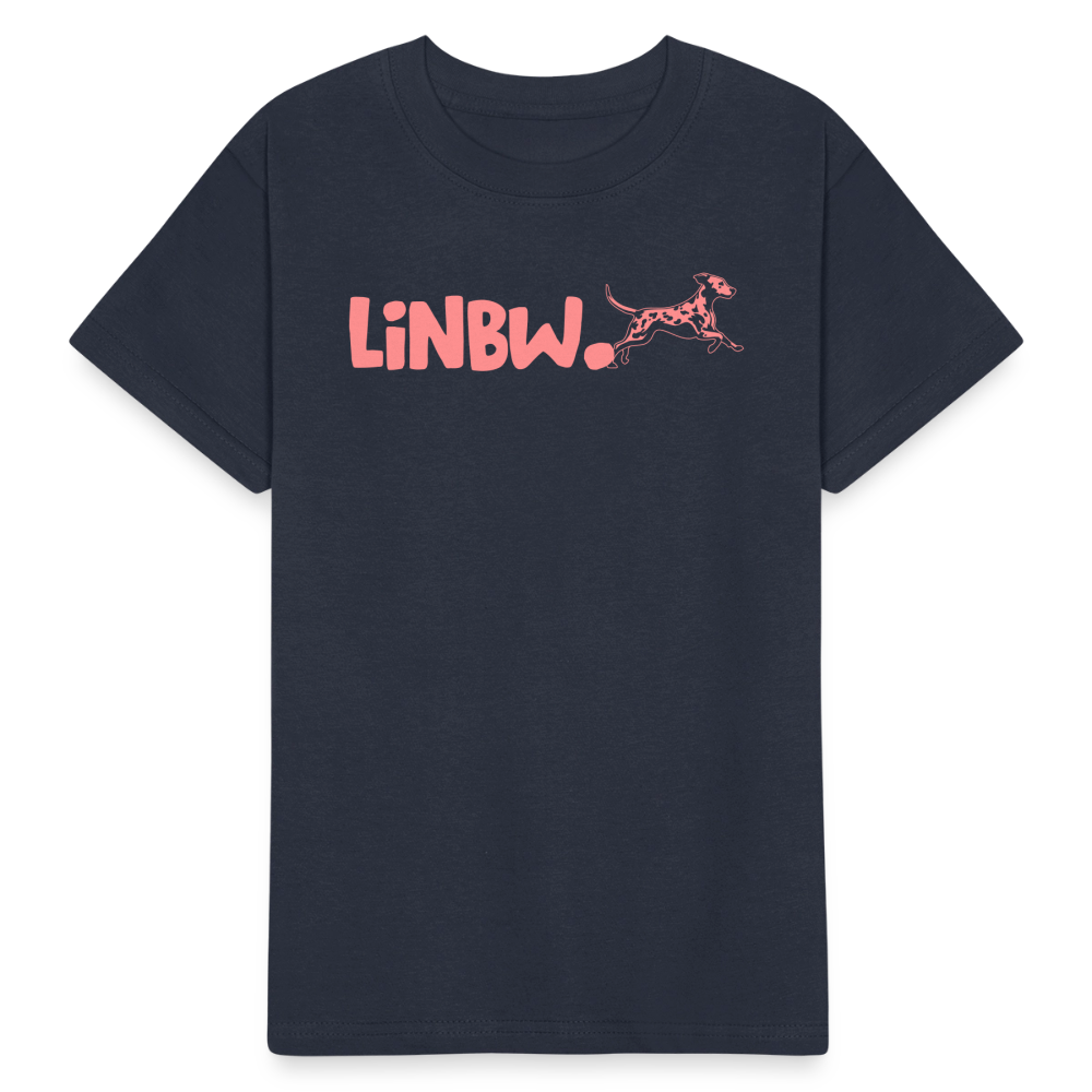 Kinder-T-Shirt – „LiNBW.“ Logo vorne & Zitat hinten | Doppelseitiger Style für tierliebe Kids - Navy