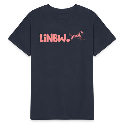 Kinder-T-Shirt – „LiNBW.“ Logo vorne & Zitat hinten | Doppelseitiger Style für tierliebe Kids - Navy