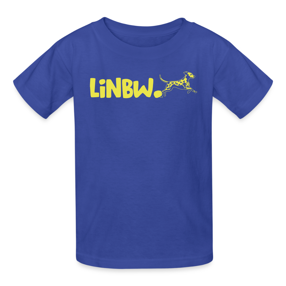Kinder-T-Shirt – „LiNBW.“ Logo vorne & Zitat hinten | Doppelseitiger Style für tierliebe Kids - Royalblau
