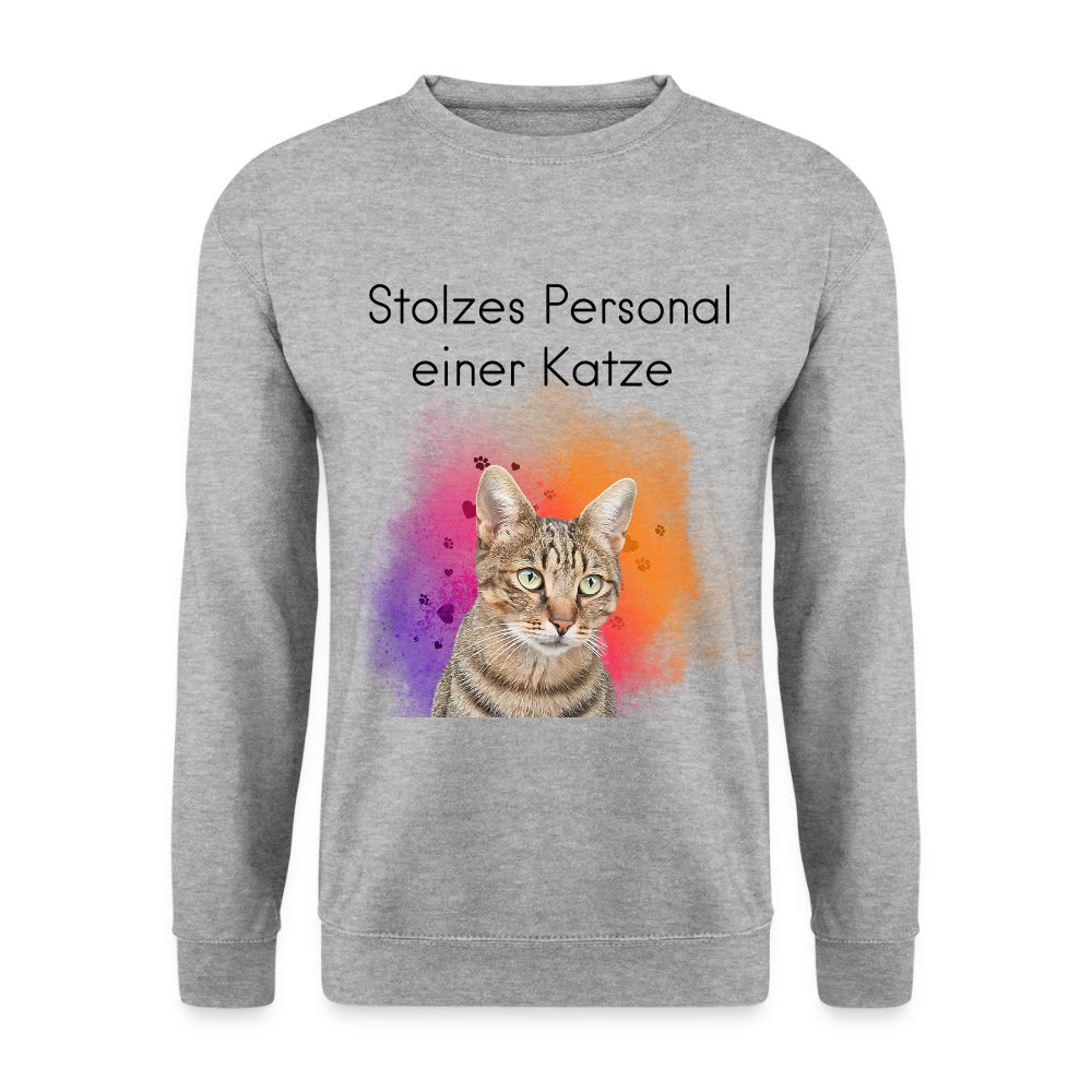 LiNBW. Männer Pullover Stolzes Personal einer Katze - Weißgrau meliert