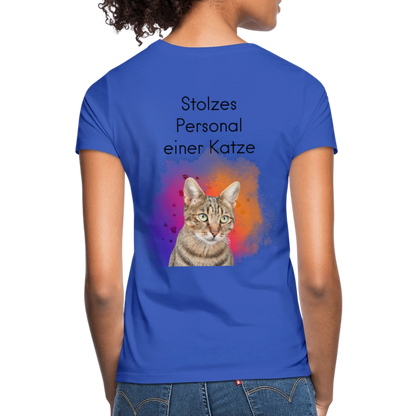 LiNBW. Frauen T-Shirt Stolzes Personal einer Katze - Royalblau