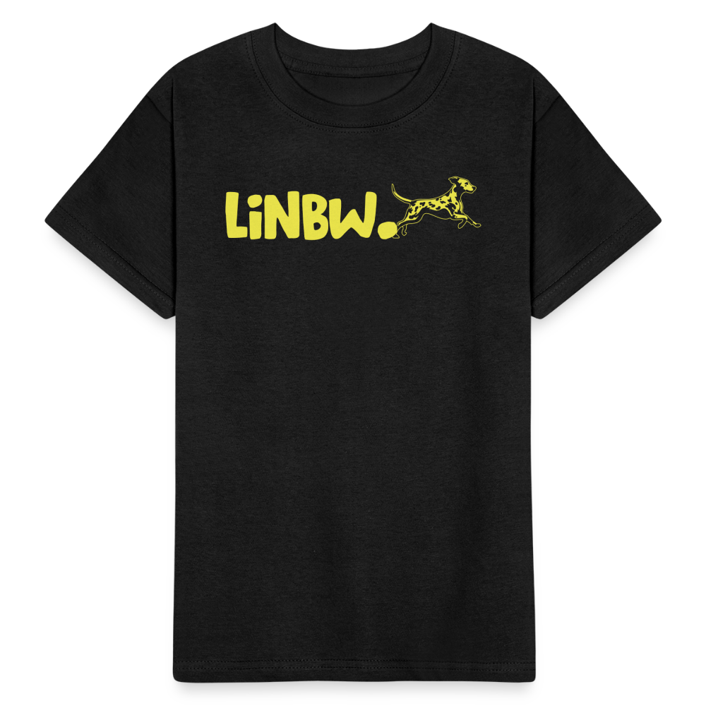 Kinder-T-Shirt – „LiNBW.“ Logo vorne & Zitat hinten | Doppelseitiger Style für tierliebe Kids - Schwarz