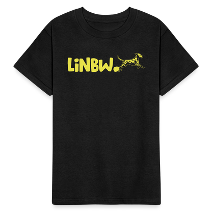 Kinder-T-Shirt – „LiNBW.“ Logo vorne & Zitat hinten | Doppelseitiger Style für tierliebe Kids - Schwarz