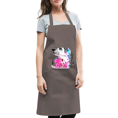 Kochschürze „Life is not just black and white“ – Statement mit Dalmatiner und Farb-Splash - Grau