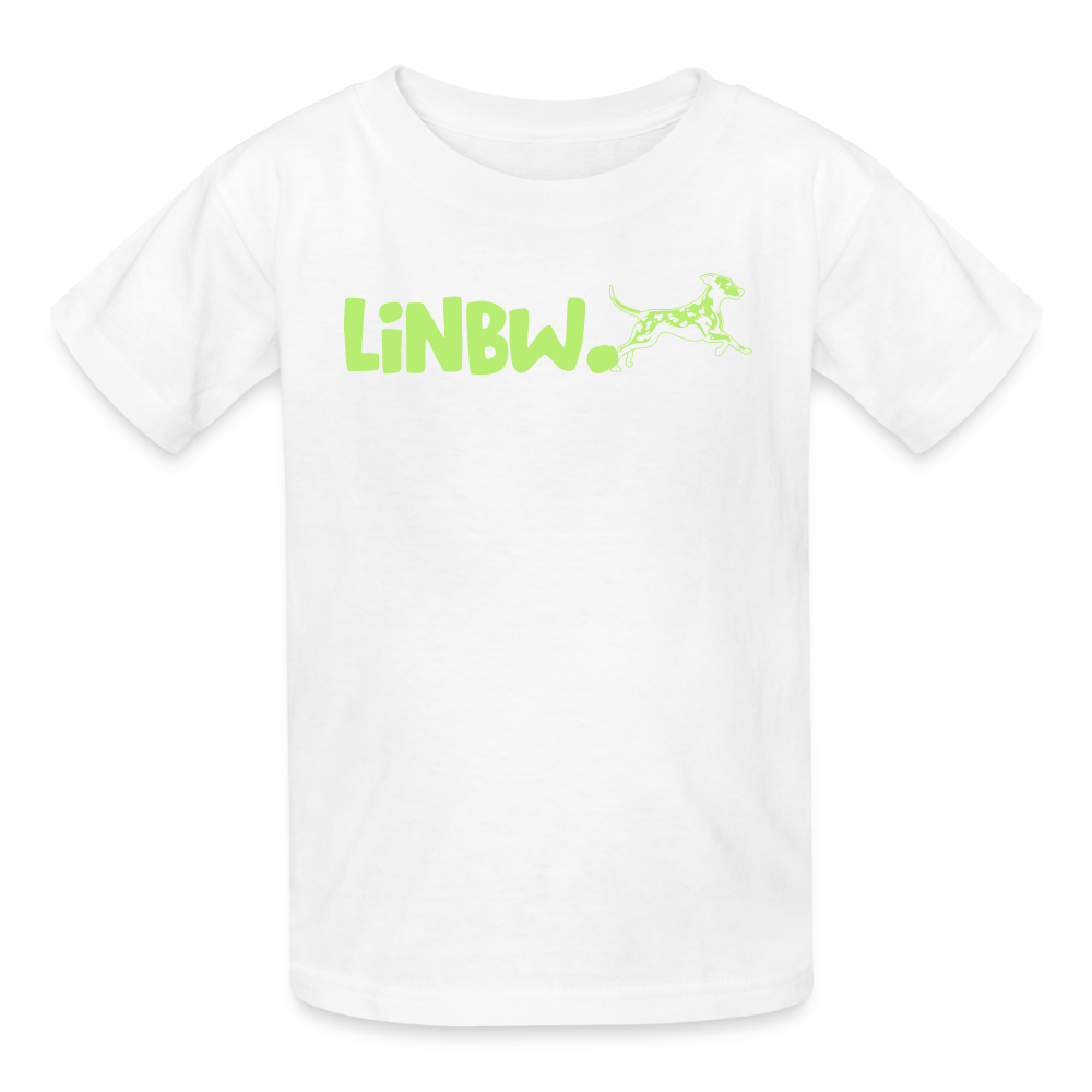 Kinder-T-Shirt – „LiNBW.“ Logo vorne & Zitat hinten | Doppelseitiger Style für tierliebe Kids - Weiß