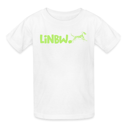 Kinder-T-Shirt – „LiNBW.“ Logo vorne & Zitat hinten | Doppelseitiger Style für tierliebe Kids - Weiß
