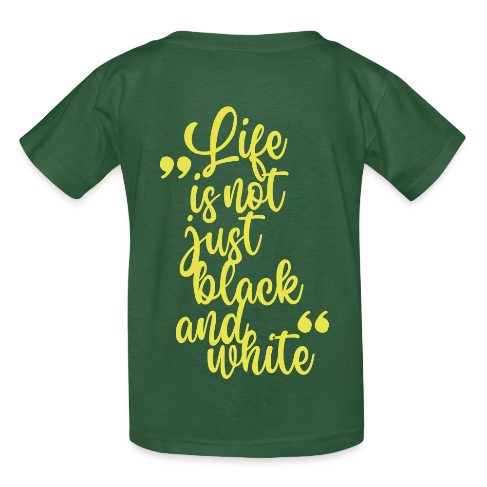 Kinder-T-Shirt – „LiNBW.“ Logo vorne & Zitat hinten | Doppelseitiger Style für tierliebe Kids - Flaschengrün