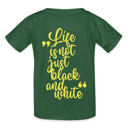 Kinder-T-Shirt – „LiNBW.“ Logo vorne & Zitat hinten | Doppelseitiger Style für tierliebe Kids - Flaschengrün