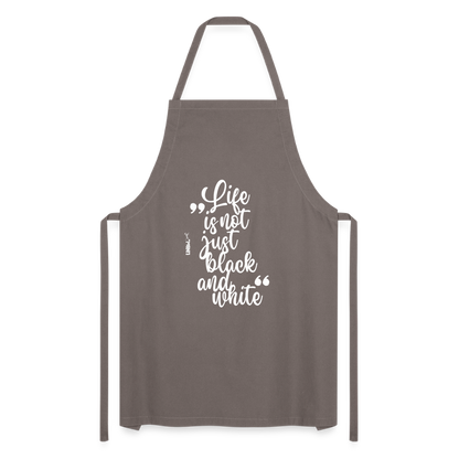 Kochschürze mit Spruch „Life is not just black and white“ – Statement für Küche & Grill - Grau