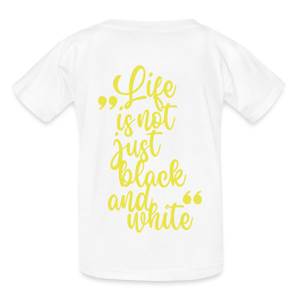 Kinder-T-Shirt – „LiNBW.“ Logo vorne & Zitat hinten | Doppelseitiger Style für tierliebe Kids - Weiß