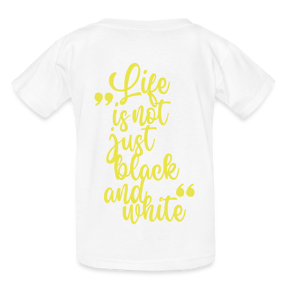 Kinder-T-Shirt – „LiNBW.“ Logo vorne & Zitat hinten | Doppelseitiger Style für tierliebe Kids - Weiß