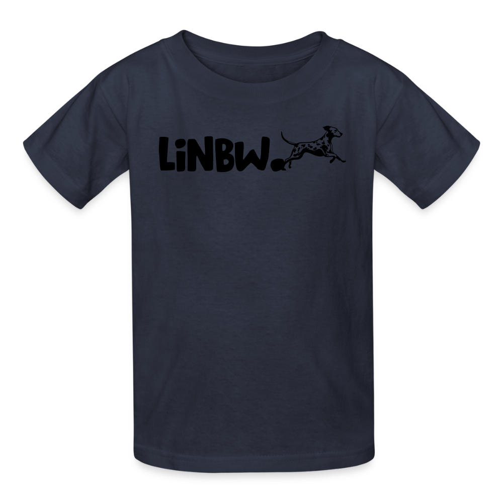 Kinder-T-Shirt – „LiNBW.“ Logo vorne & Zitat hinten | Doppelseitiger Style für tierliebe Kids - Navy