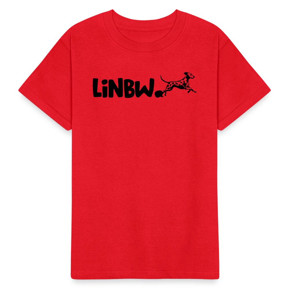 Kinder-T-Shirt – „LiNBW.“ Logo vorne & Zitat hinten | Doppelseitiger Style für tierliebe Kids - Rot