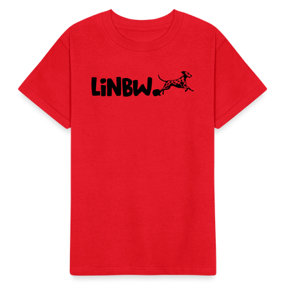 Kinder-T-Shirt – „LiNBW.“ Logo vorne & Zitat hinten | Doppelseitiger Style für tierliebe Kids - Rot