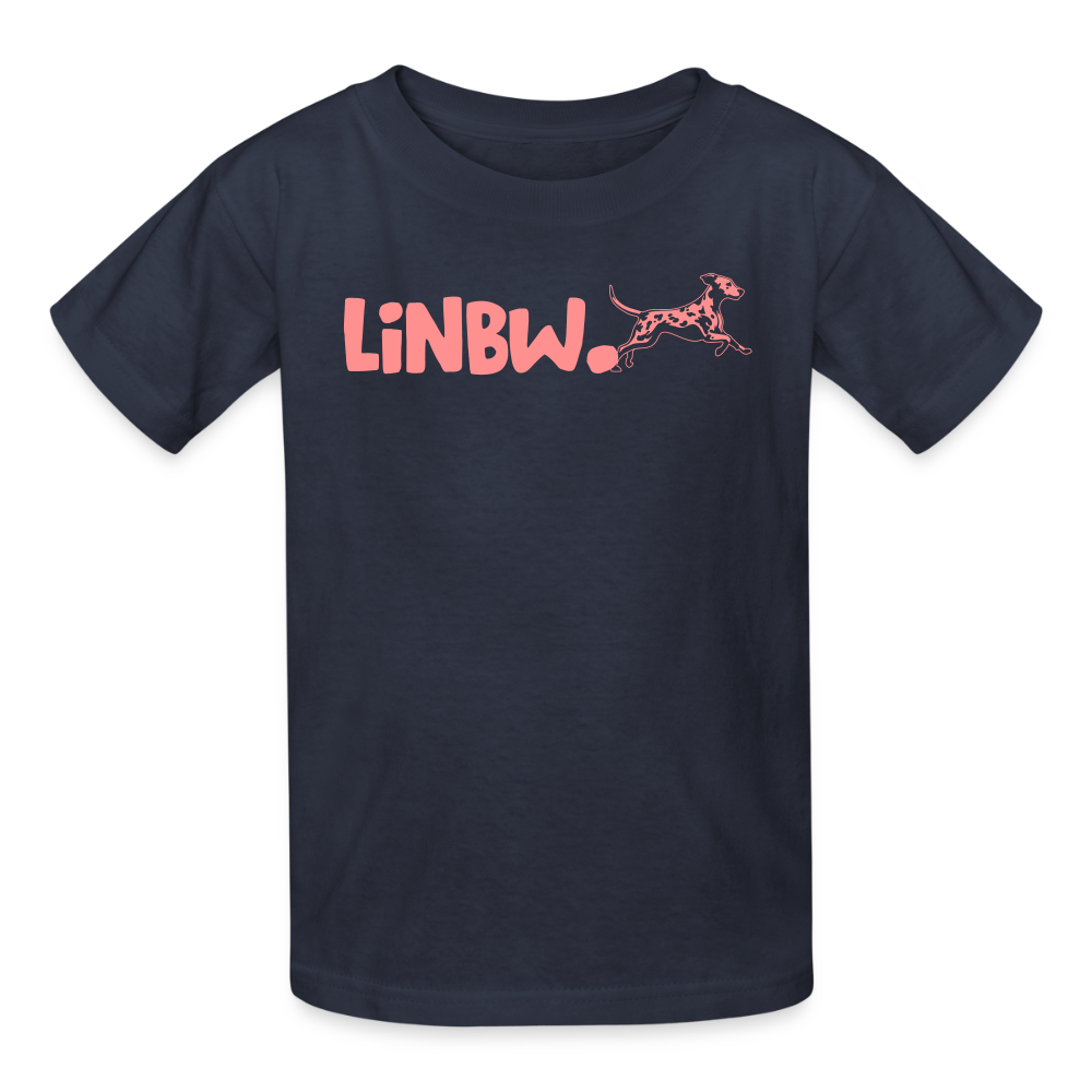 Kinder-T-Shirt – „LiNBW.“ Logo vorne & Zitat hinten | Doppelseitiger Style für tierliebe Kids - Navy