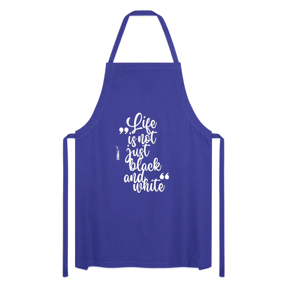 Kochschürze mit Spruch „Life is not just black and white“ – Statement für Küche & Grill - Royalblau