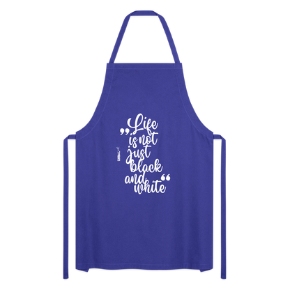 Kochschürze mit Spruch „Life is not just black and white“ – Statement für Küche & Grill - Royalblau