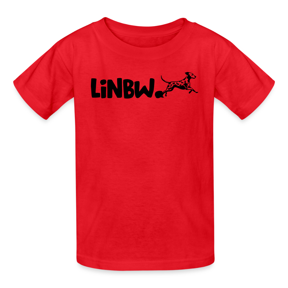 Kinder-T-Shirt – „LiNBW.“ Logo vorne & Zitat hinten | Doppelseitiger Style für tierliebe Kids - Rot