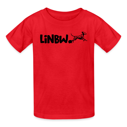 Kinder-T-Shirt – „LiNBW.“ Logo vorne & Zitat hinten | Doppelseitiger Style für tierliebe Kids - Rot