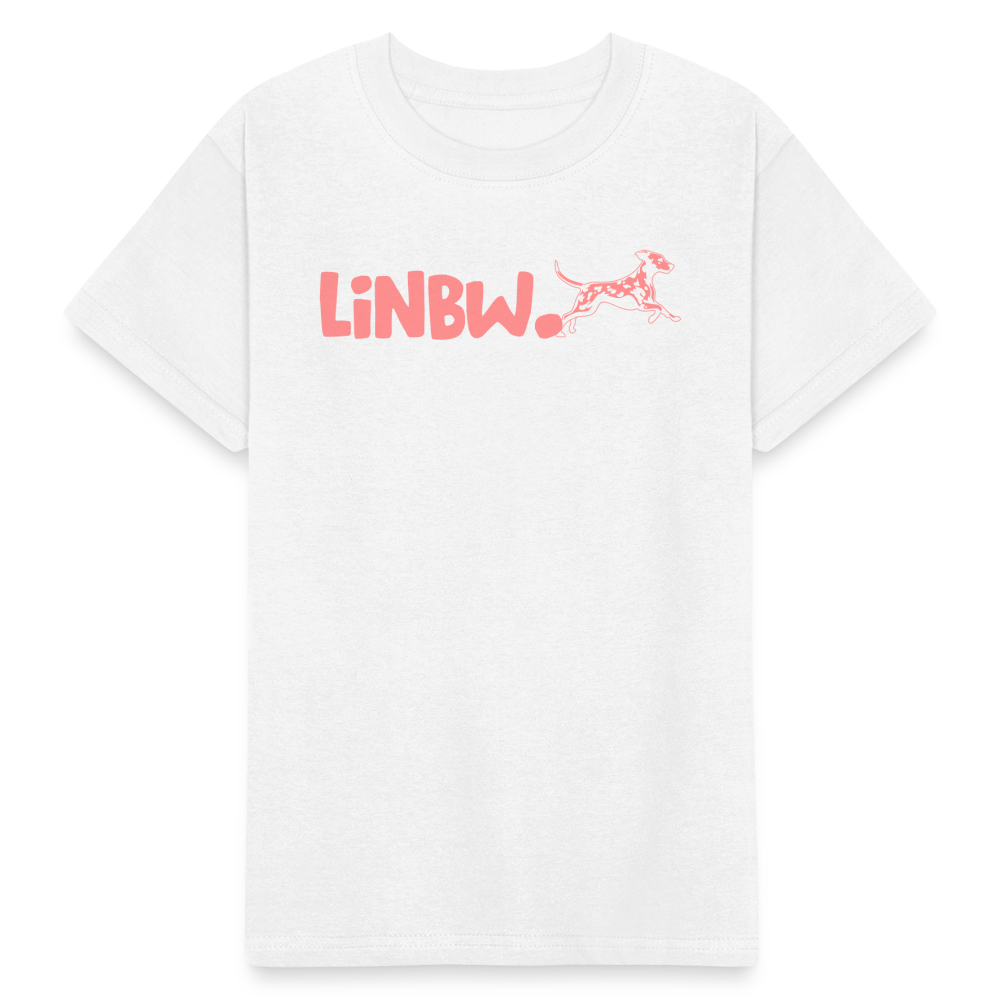 Kinder-T-Shirt – „LiNBW.“ Logo vorne & Zitat hinten | Doppelseitiger Style für tierliebe Kids - Weiß